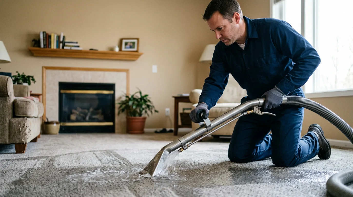 Water damage restoration technician working near Roscommon, MI